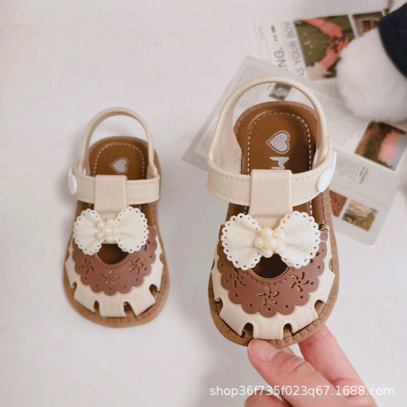 2026 Girls' Closed-Toe Sandals, New Summer Style, Soft Sole, Toddler Shoes, Princess Sandals with Bow