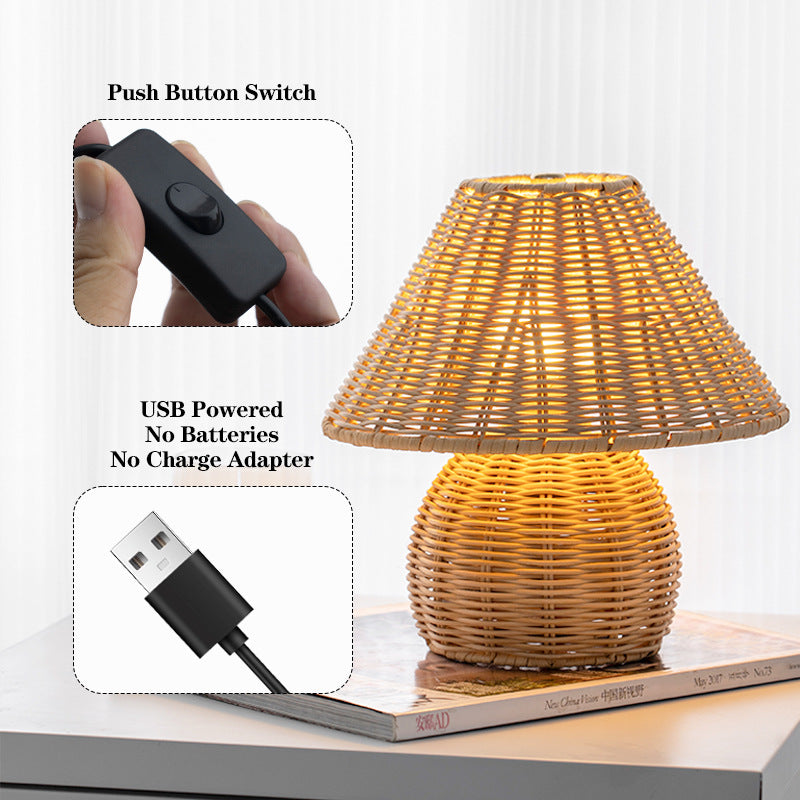 New Chinese Style Minimalist Bamboo Woven Bamboo Art Table Lamp for Home Living Room Tatami, Modern Creative Retro Practical Bedside Lamp