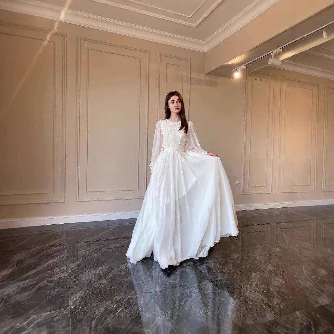 2026 Spring Fashion Court Style French White Double-Layer Chiffon Full Skirt Princess Fairy Dress