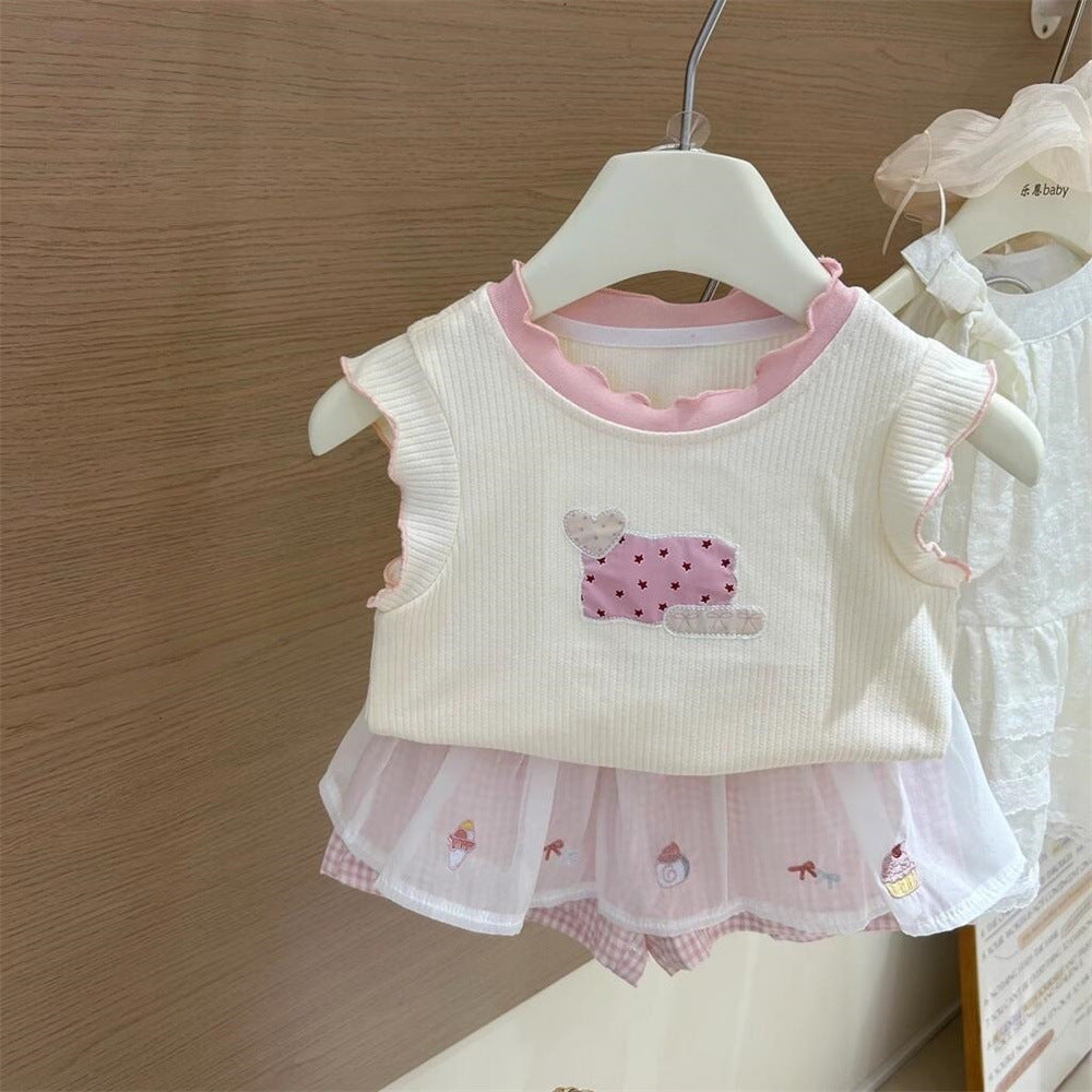 Sweet Little Si Summer Girls' Stylish and Chic Two-Piece Set (Summer 2026)