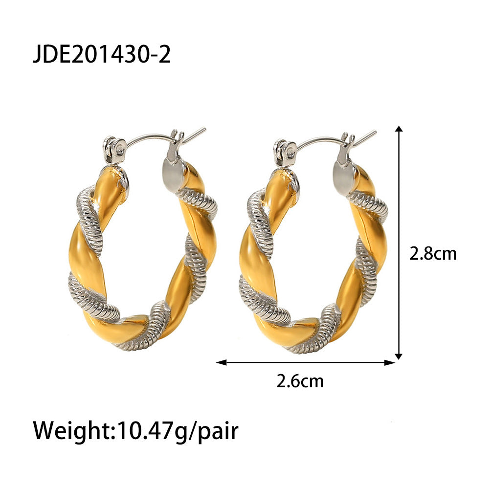 European and American fashion ins style 18k gold-plated titanium steel niche earrings stainless steel gold and silver stitching geometric earrings for women