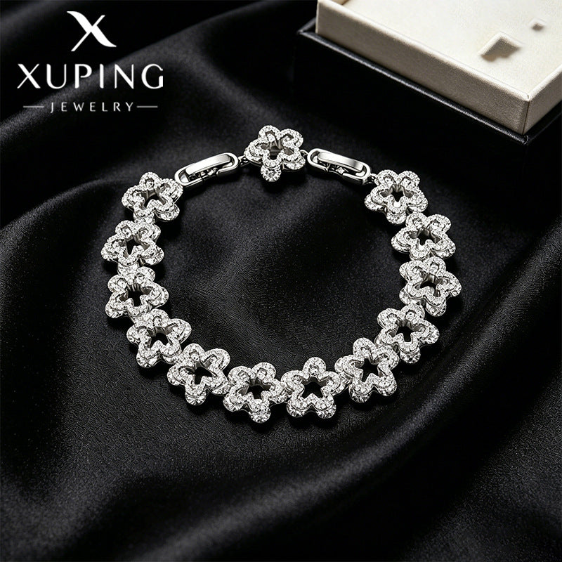 Xuping's New Luxury Openwork Double-layer Flower Bracelet with Artificial Gemstone Inlay and Elegant Splicing