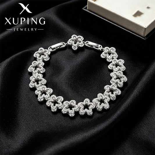 Xuping's New Luxury Openwork Double-layer Flower Bracelet with Artificial Gemstone Inlay and Elegant Splicing