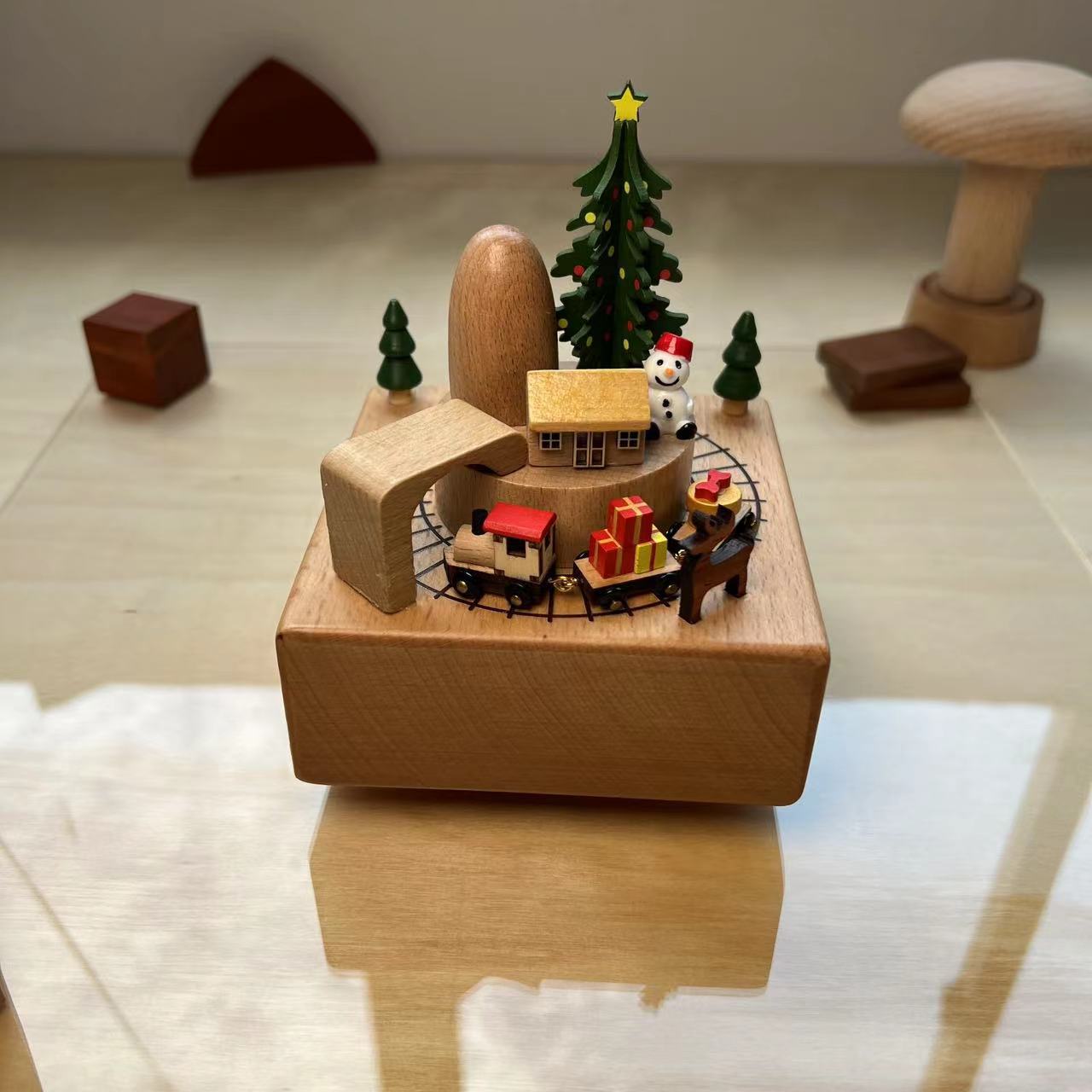 Wooden Creative Music Box Carousel Wooden Train Home Decoration Crafts Birthday Gift