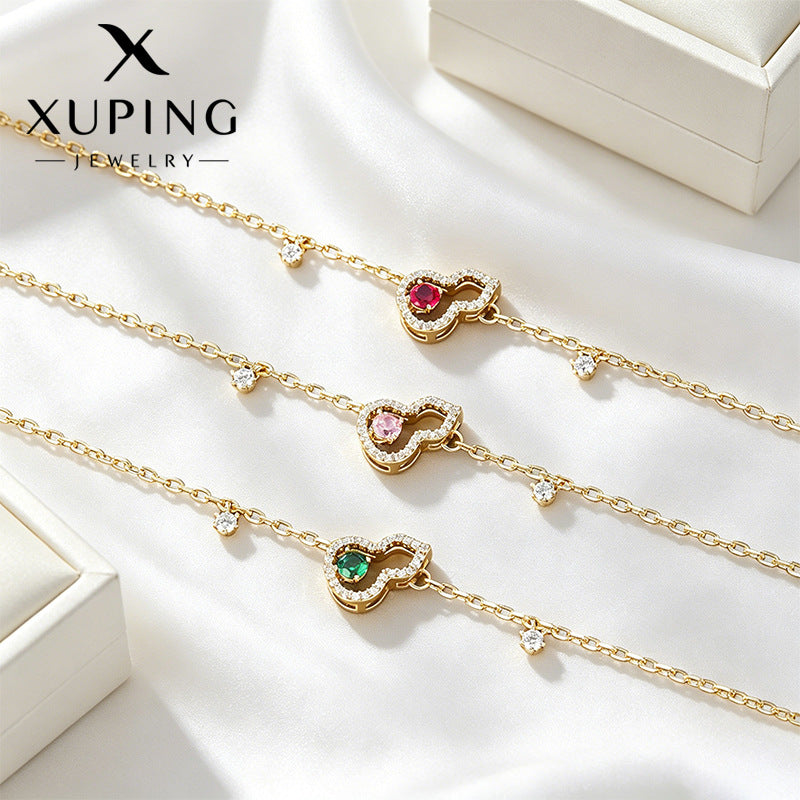 Xuping's New Fashionable Alloy Electroplated 14k Color Artificial Gemstone Hollow Gourd Bracelet, A Niche and Elegant Jewelry