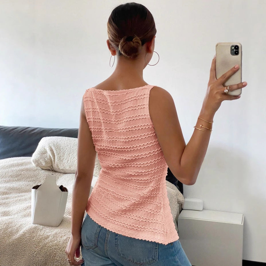 2026 Cross-border Elegant Single-breasted Round Neck Sleeveless Slim Fit Vest for Women (Solid Color)