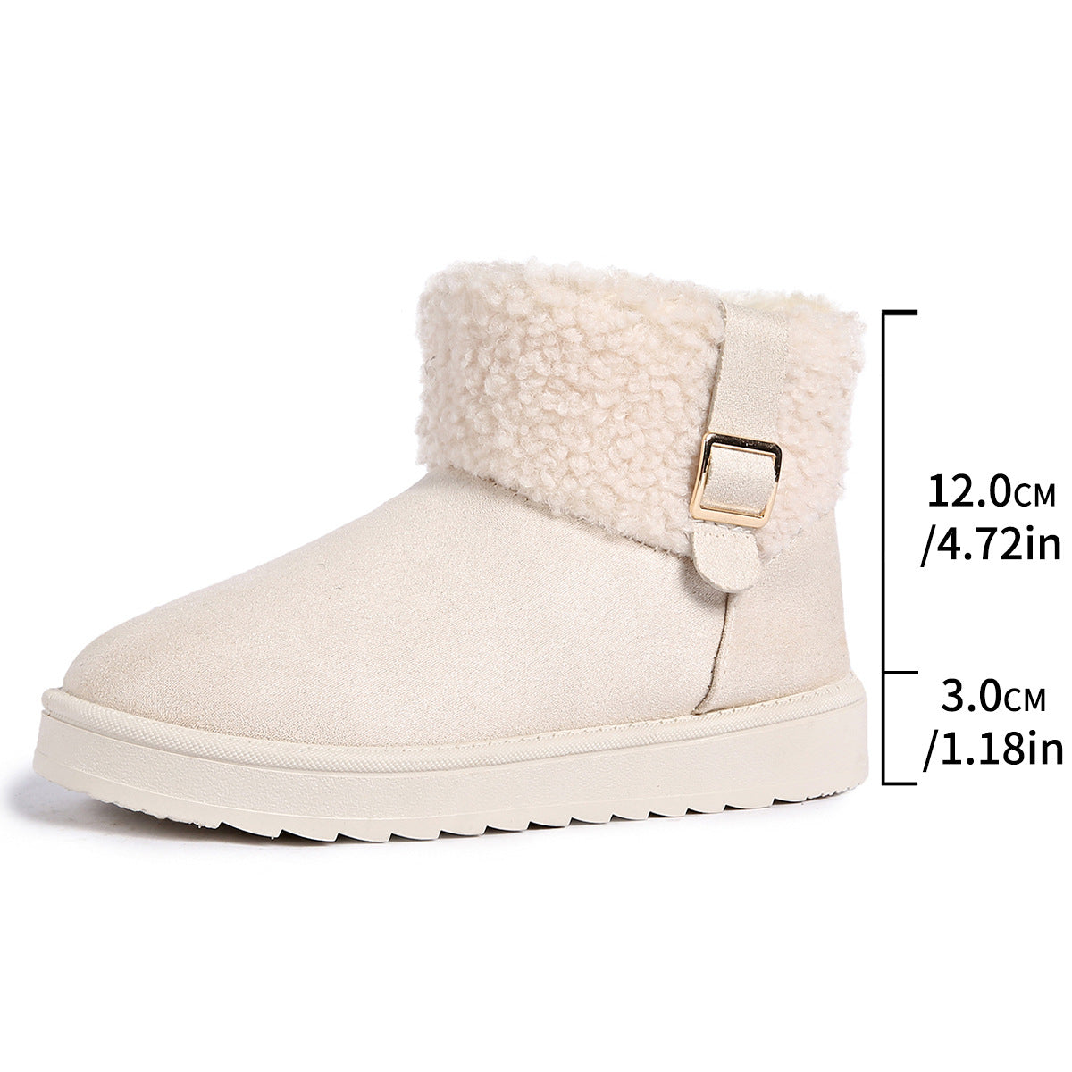 Thick-soled, Fleece-lined, Warm Snow Boots, 2025 Winter New Style, Plus Size, Thick-soled, Solid Color, Buckle, Slip-on Cotton Shoes for Women