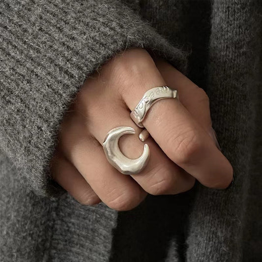 Fashion personality open ring female frosted texture moon letter ins ring all-match high-end index finger ring trend