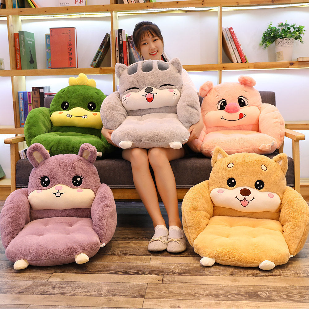 Cartoon Semi-Surrounded Cushion Plush Toy Office Seat Cushion, Home Pillow Lazy Conjoined Cushion