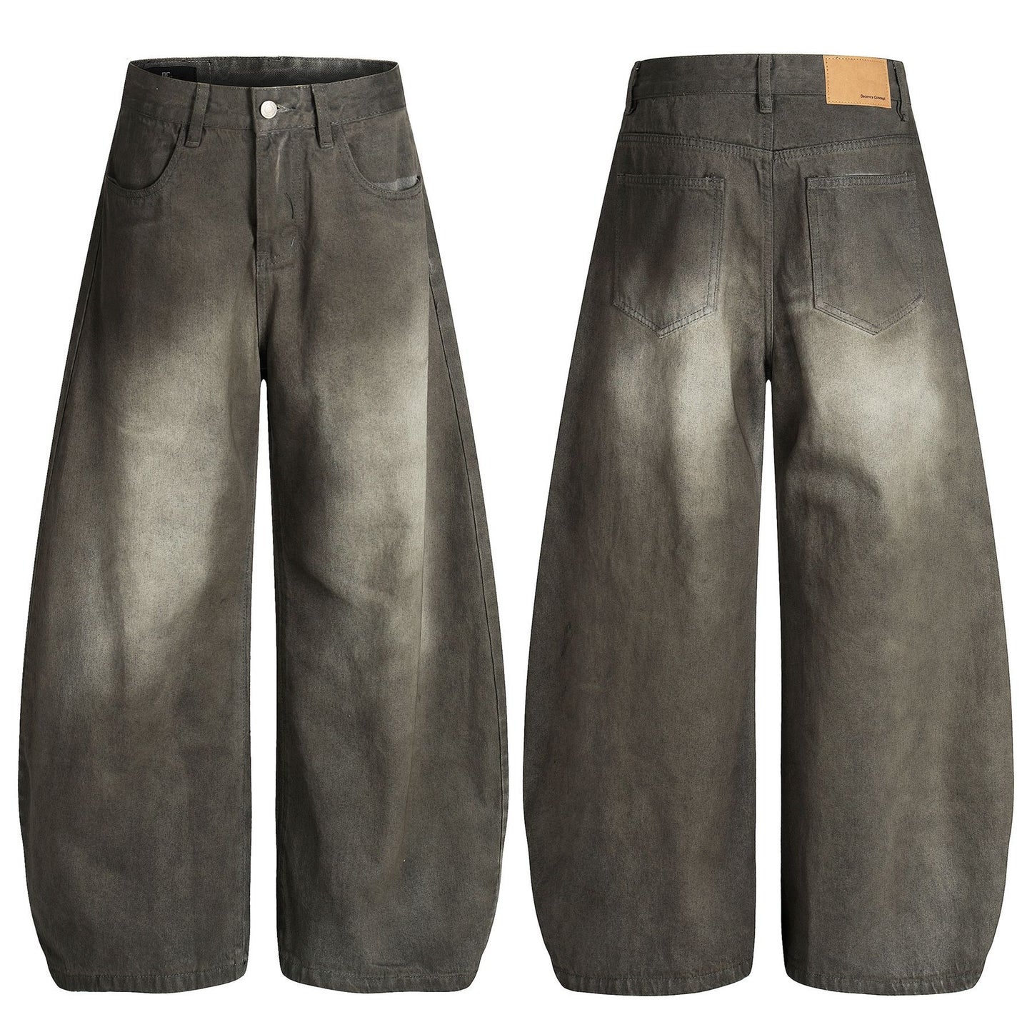 American-style Trendy Washed Black Retro Distressed Design Men's Loose-fitting Curved Blade Jeans