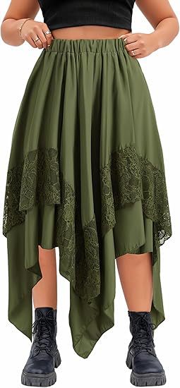 2026 European and American style large skirt Halloween literary retro patchwork lace midi skirt irregular women's skirt
