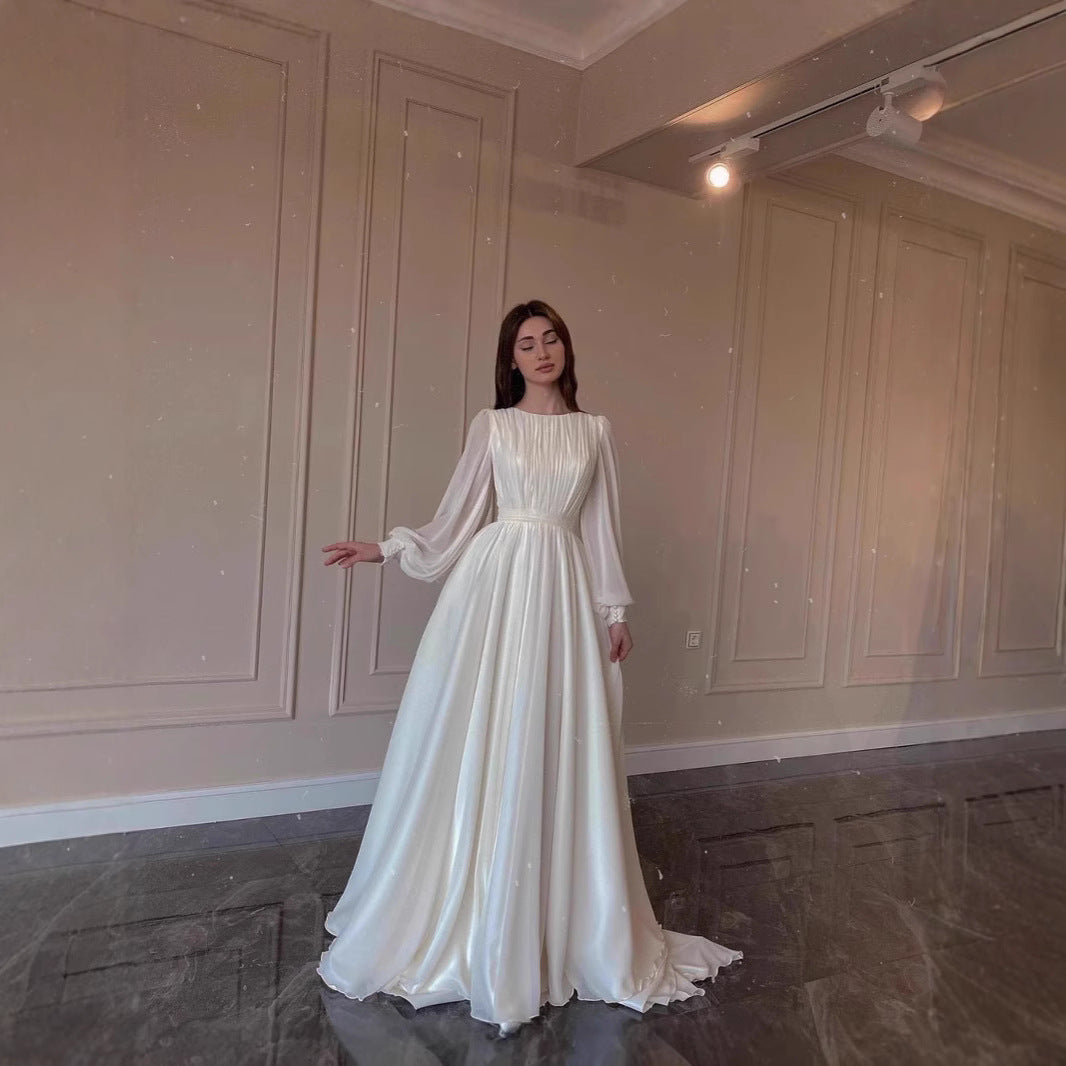 2026 Spring Fashion Court Style French White Double-Layer Chiffon Full Skirt Princess Fairy Dress