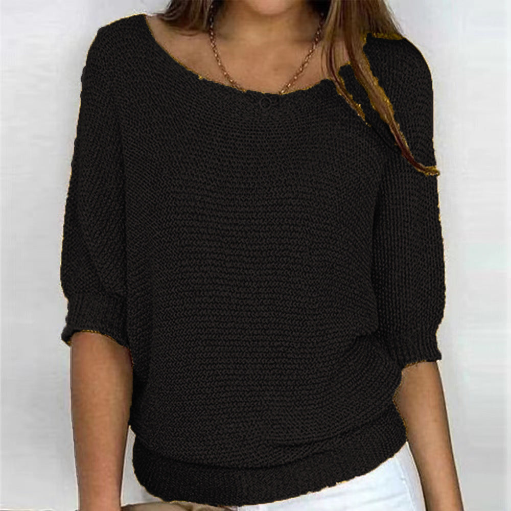 2026 New Russian Solid Color Crew Neck Knitted Top Women's Three-Quarter Sleeve Top Air Conditioning Shirt In Stock