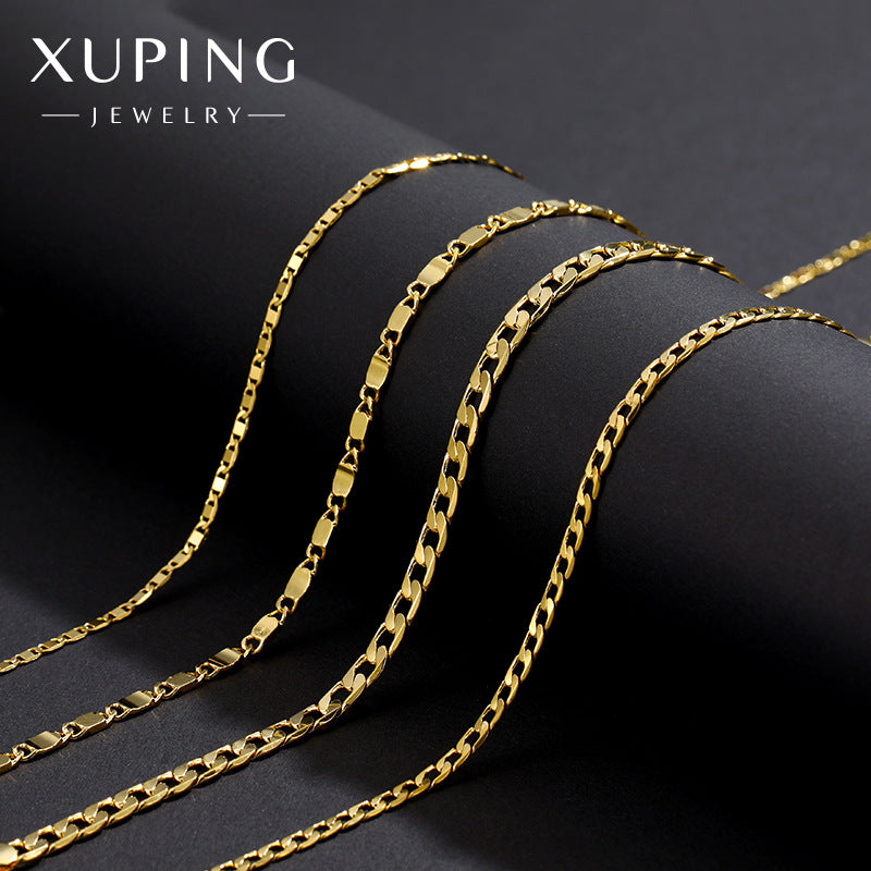 Xuping Jewelry Copper Autumn/Winter Necklaces, Fashionable Cuban Chain Pendant with Chain, European and American Style Gold Necklace, Wholesale Chains