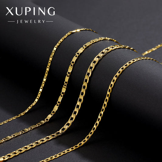 Xuping Jewelry Copper Autumn/Winter Necklaces, Fashionable Cuban Chain Pendant with Chain, European and American Style Gold Necklace, Wholesale Chains