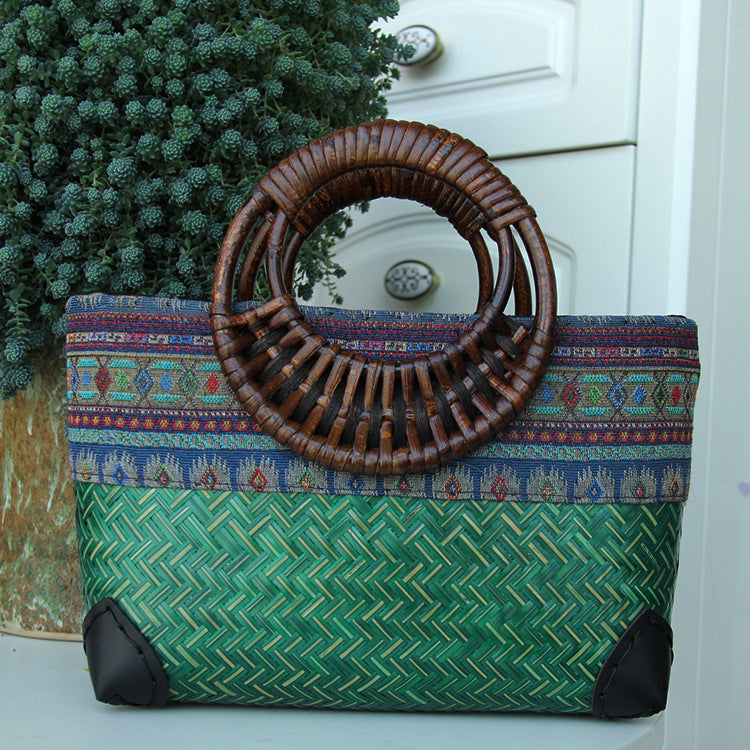 New Woven Women's Bag Bamboo, Bag Bamboo Boven Bag Retro Mini Ladies Handbag