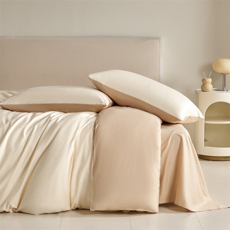 Solid Color Double-tone 100% Cotton Four-piece Bedding Set, Spring 2025 100% Cotton Duvet Cover, Nantong Bedding Set Three-piece Bed Sheet and Duvet Cover.