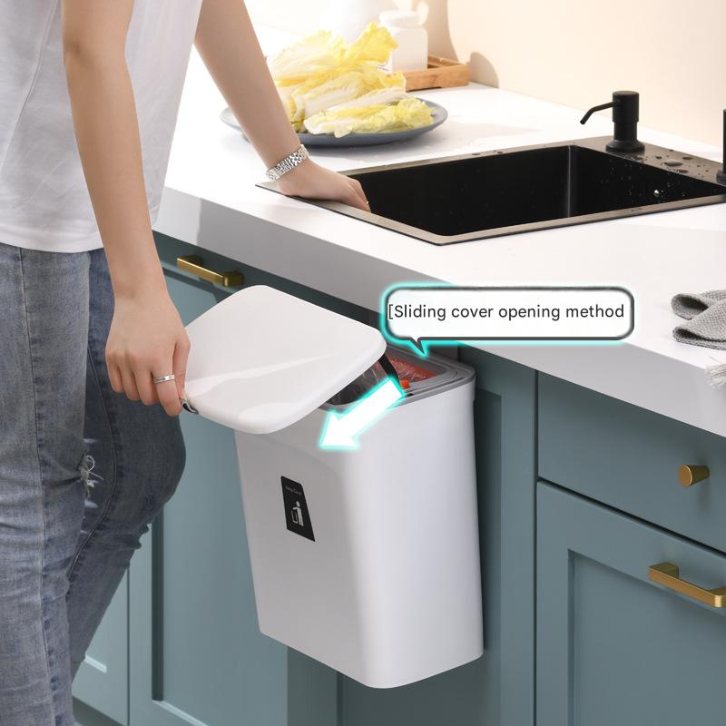Thickened Office Sliding Lid Garbage Basket, Household Bedroom Bathroom Kitchen Portable Flip Top Kitchen Waste Wall-mounted Trash Can
