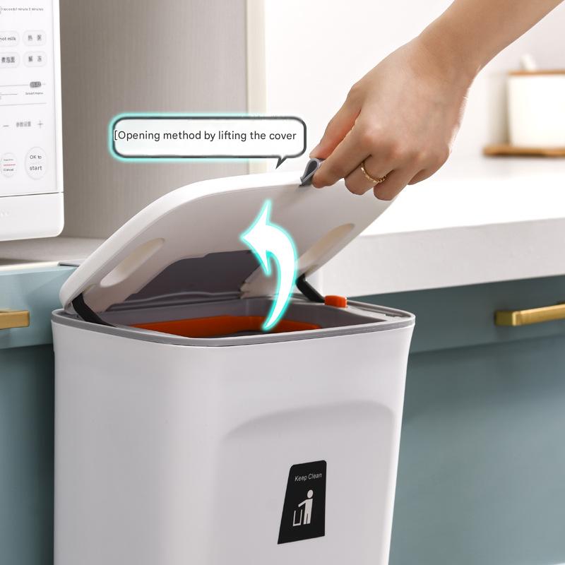 Thickened Office Sliding Lid Garbage Basket, Household Bedroom Bathroom Kitchen Portable Flip Top Kitchen Waste Wall-mounted Trash Can