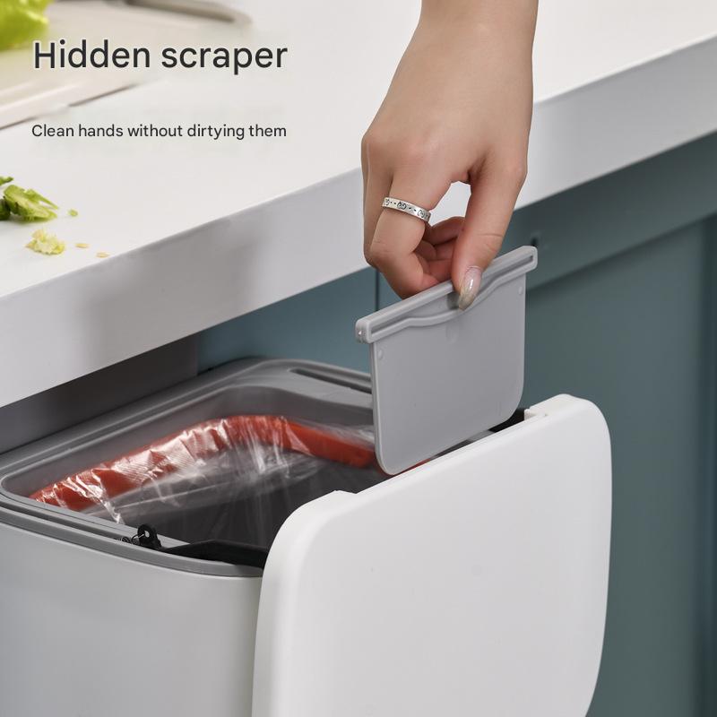 Thickened Office Sliding Lid Garbage Basket, Household Bedroom Bathroom Kitchen Portable Flip Top Kitchen Waste Wall-mounted Trash Can