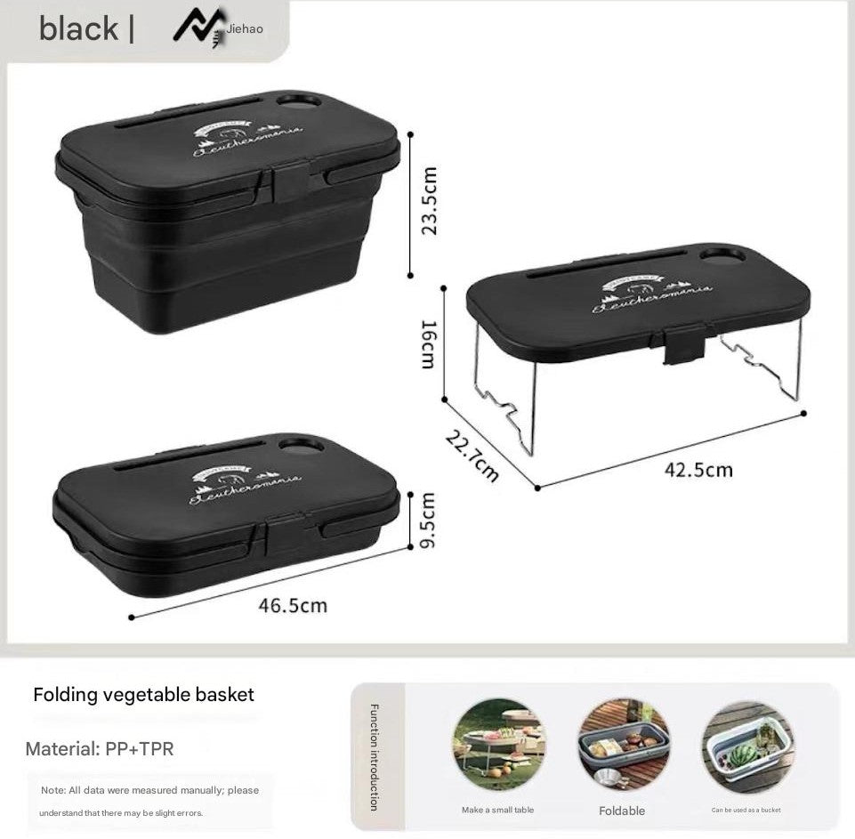 Outdoor Camping Supplies Picnic Basket With Table Foldable Portable Shopping Basket, Multifunctional Picnic Table Folding Bucket