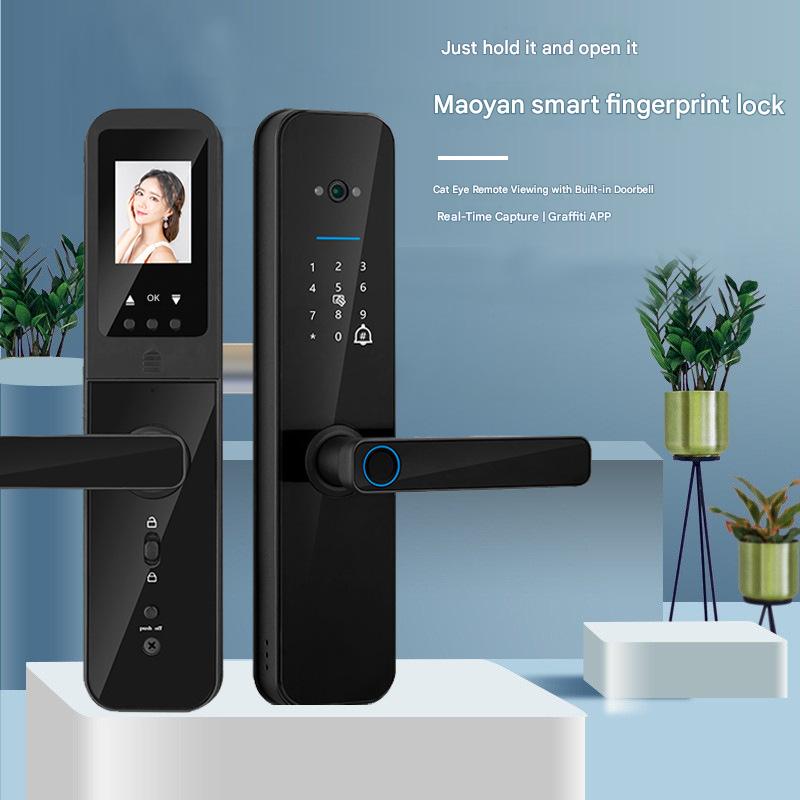 3D Cat Eye Camera Monitoring Tuya Smart Electronic Door Lock, Fingerprint Password Lock, Apartment Hotel Door, Home Wooden Door