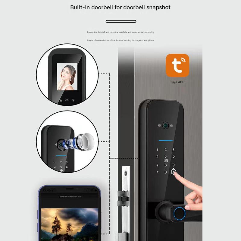 3D Cat Eye Camera Monitoring Tuya Smart Electronic Door Lock, Fingerprint Password Lock, Apartment Hotel Door, Home Wooden Door
