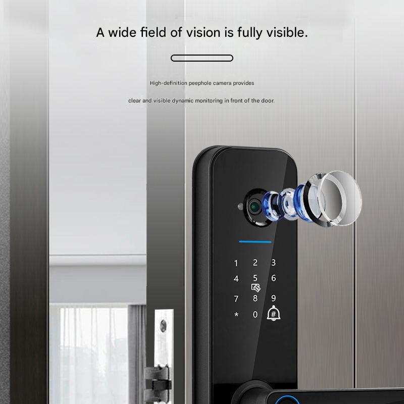 3D Cat Eye Camera Monitoring Tuya Smart Electronic Door Lock, Fingerprint Password Lock, Apartment Hotel Door, Home Wooden Door
