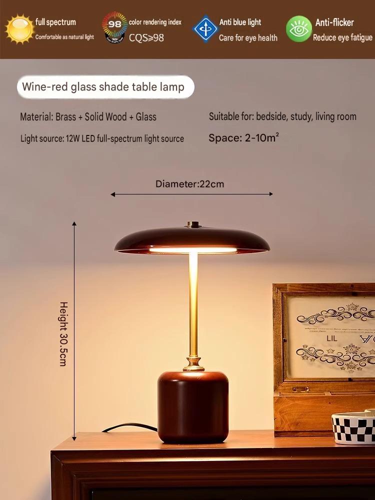 Copper and Solid Wood French Vintage Bedroom / Study Retro Southeast Asian Style High-end Atmosphere Eye-protecting Dowry / Wedding Table Lamp