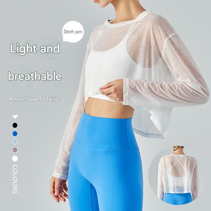 Yoga Blouse Women's Loose Fitness Top Light Jacket Light and Breathable Mesh Yarn Round Neck Spring and Summer Long-sleeved Yoga Clothing