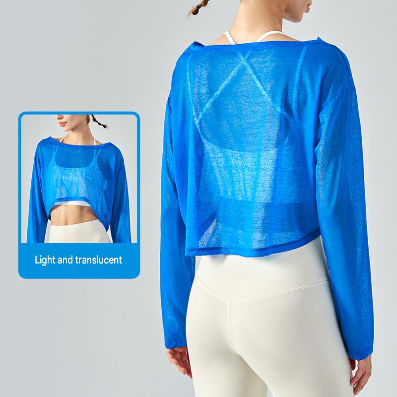 Yoga Blouse Women's Loose Fitness Top Light Jacket Light and Breathable Mesh Yarn Round Neck Spring and Summer Long-sleeved Yoga Clothing